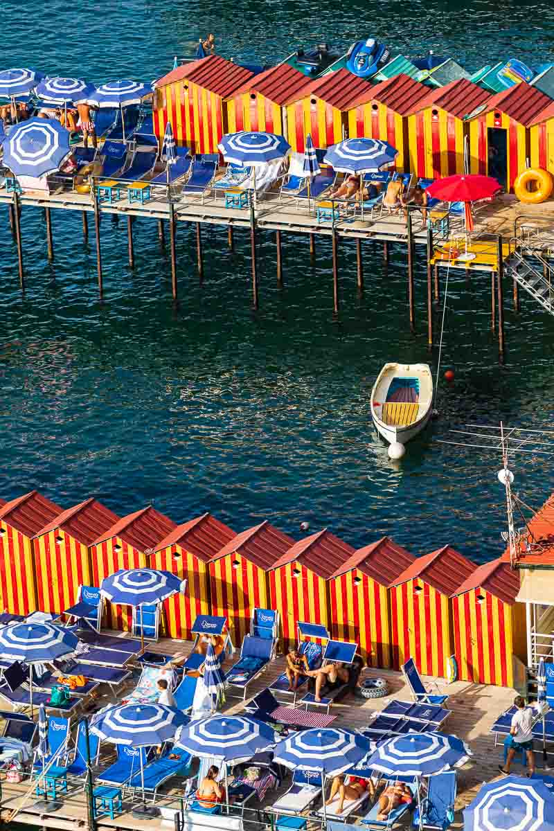 Image close up of the beach resorts next to the Mediterranean sea