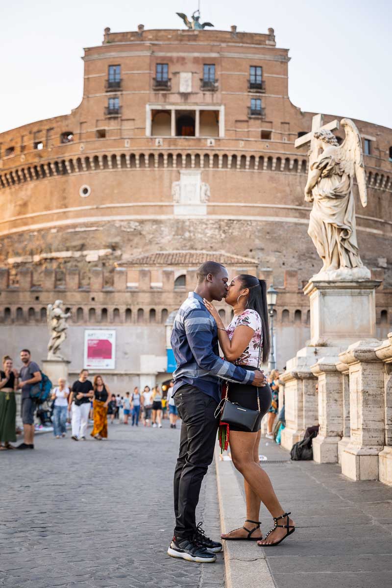 Just engaged in Rome Italy photographed on the angel castle