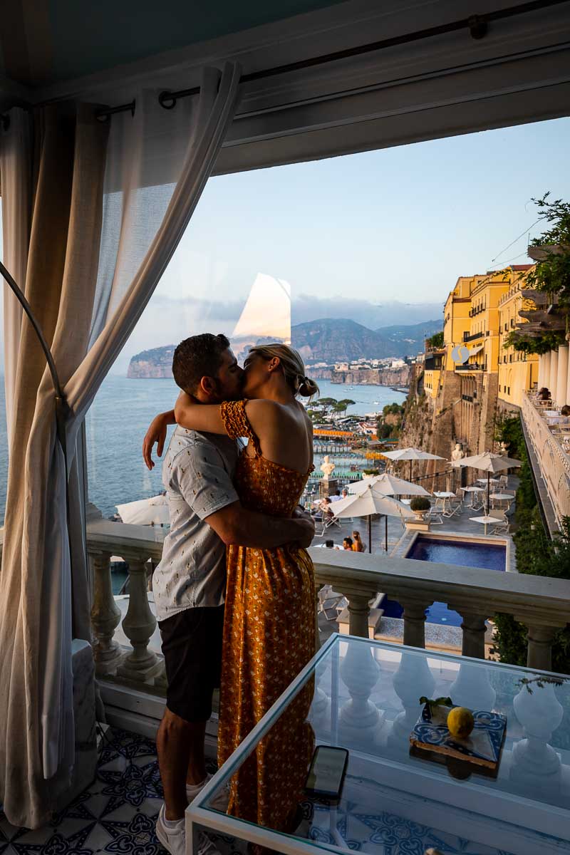 In love on the Amalfi coast. Photoshoot after the surprise wedding proposal in Sorrento Italy