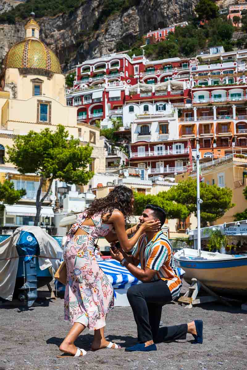 She said yes picture after the beach proposal Surprise in Positano