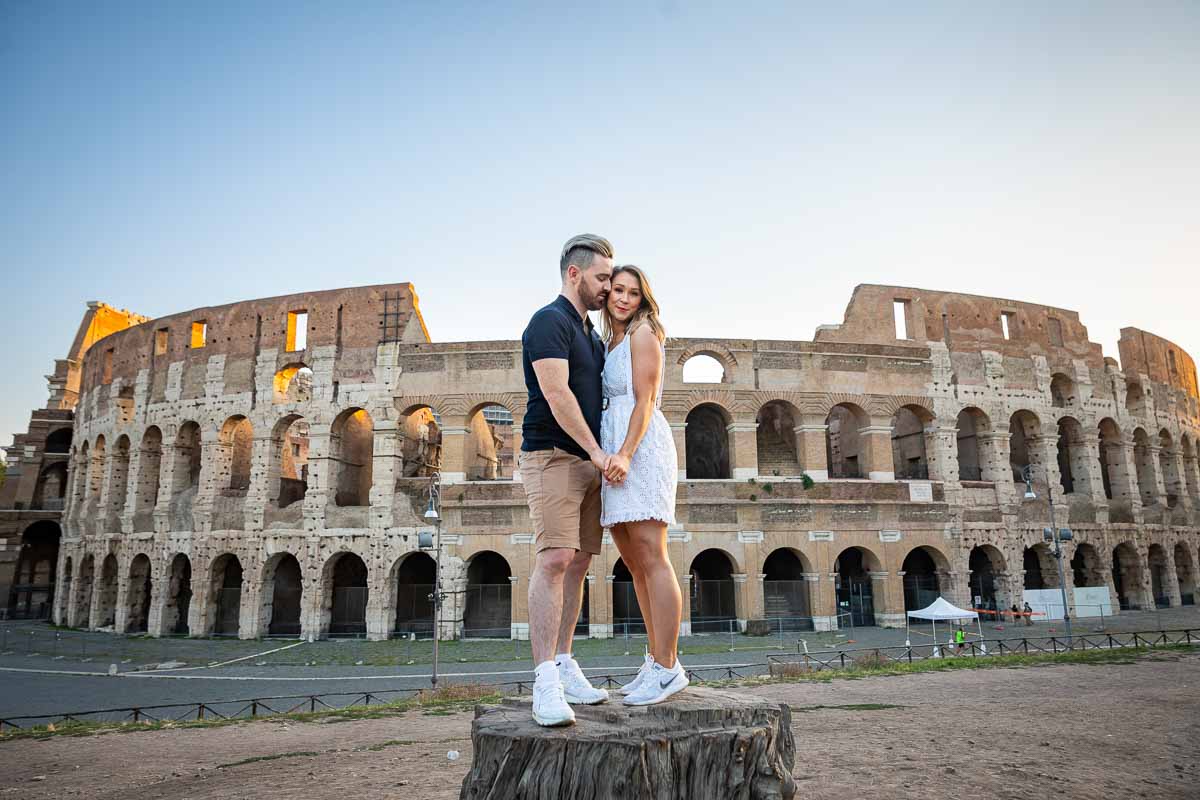 Posed photography just engaged at the roman coliseum