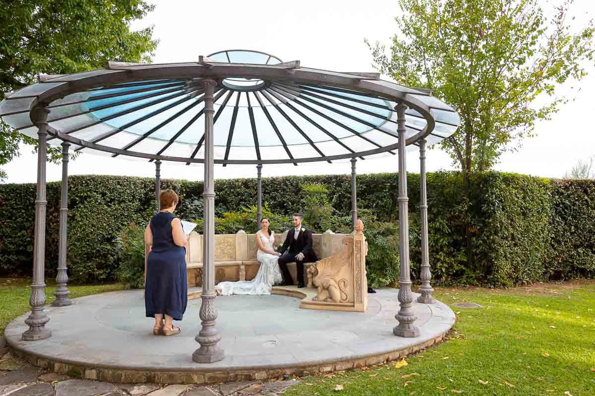 Garden gazebo used for a the wedding ceremony in a Villa in Florence Italy. Elopement Photographer Tuscany 