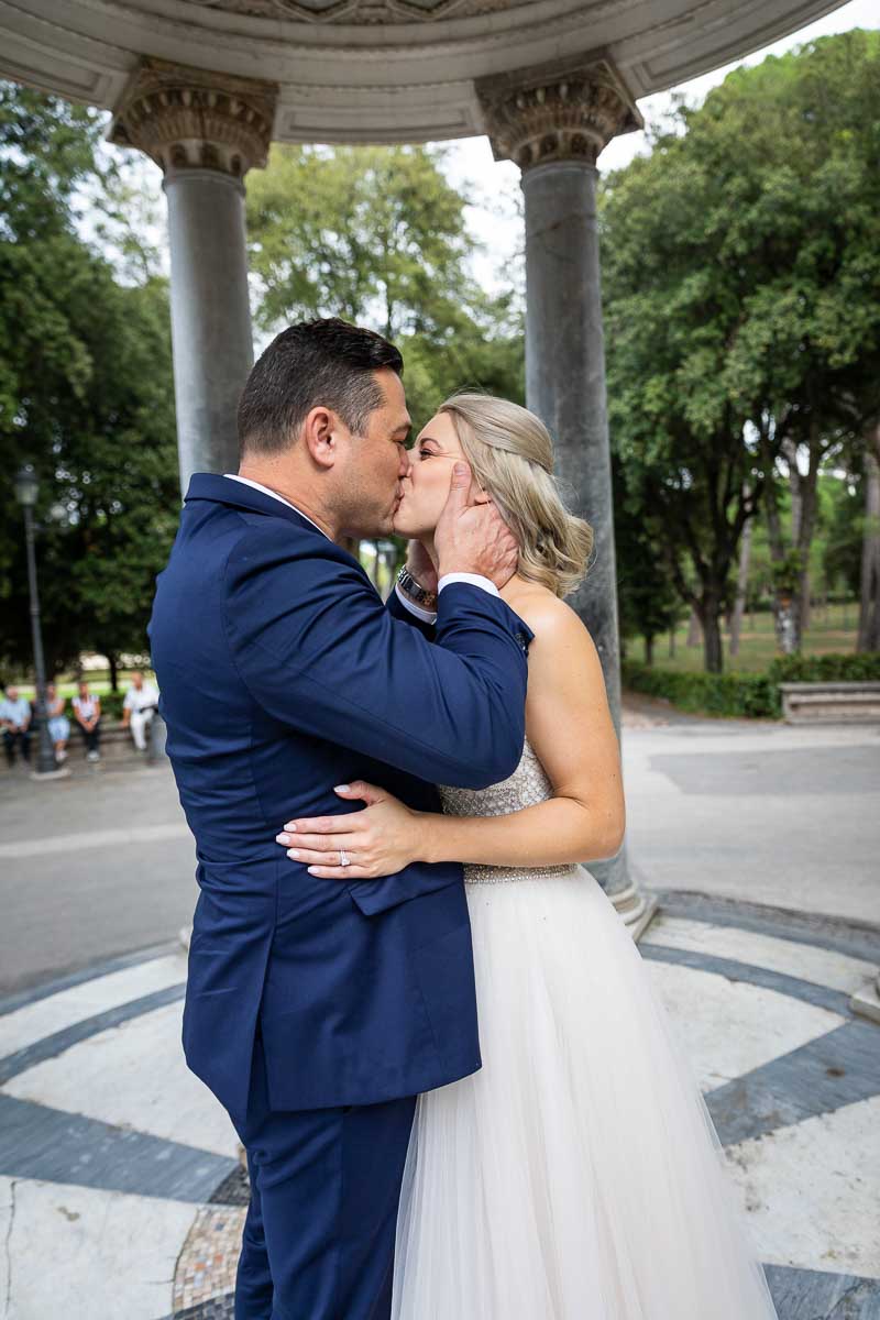 Kissing the bride just after marriage