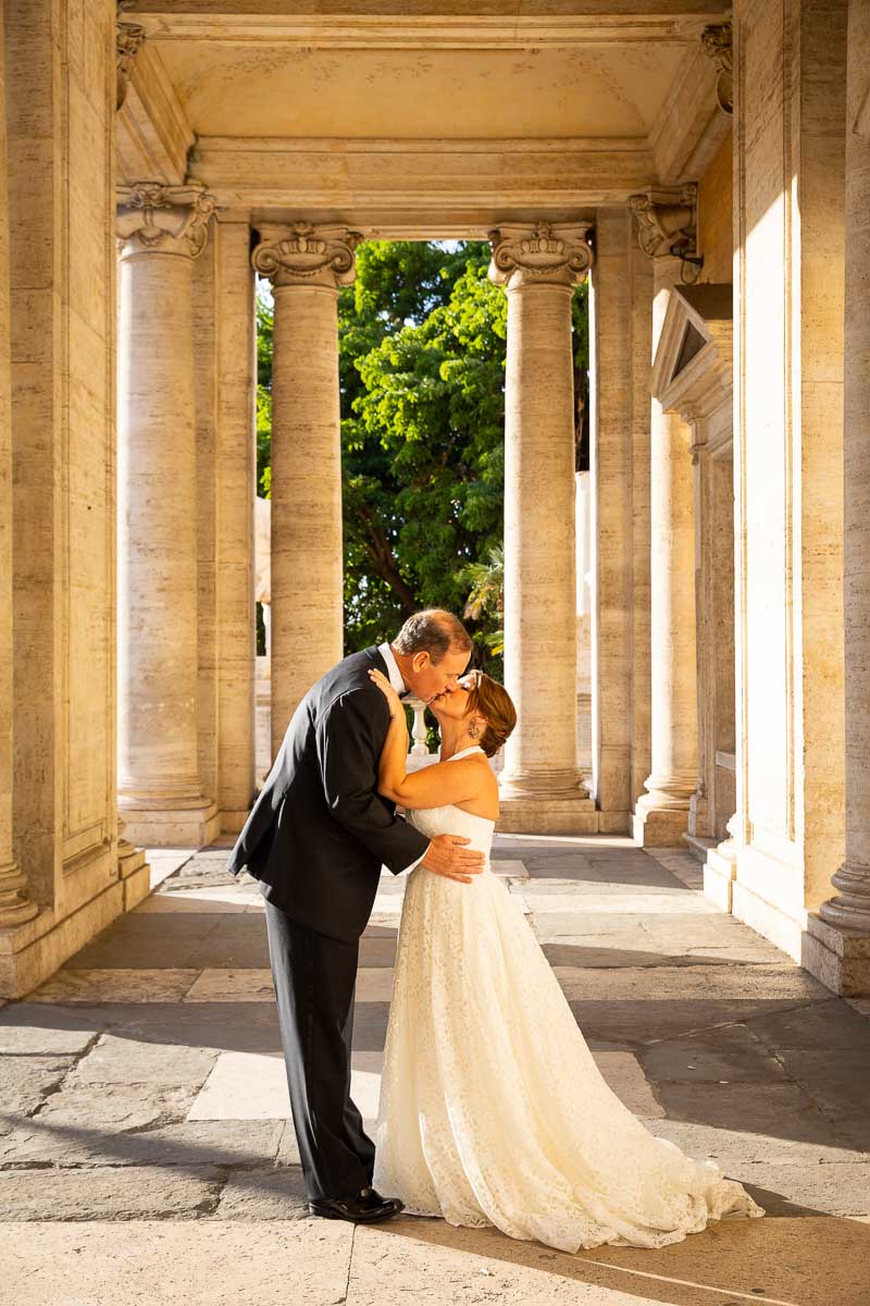 just married in Rome portrait series under roman columns 