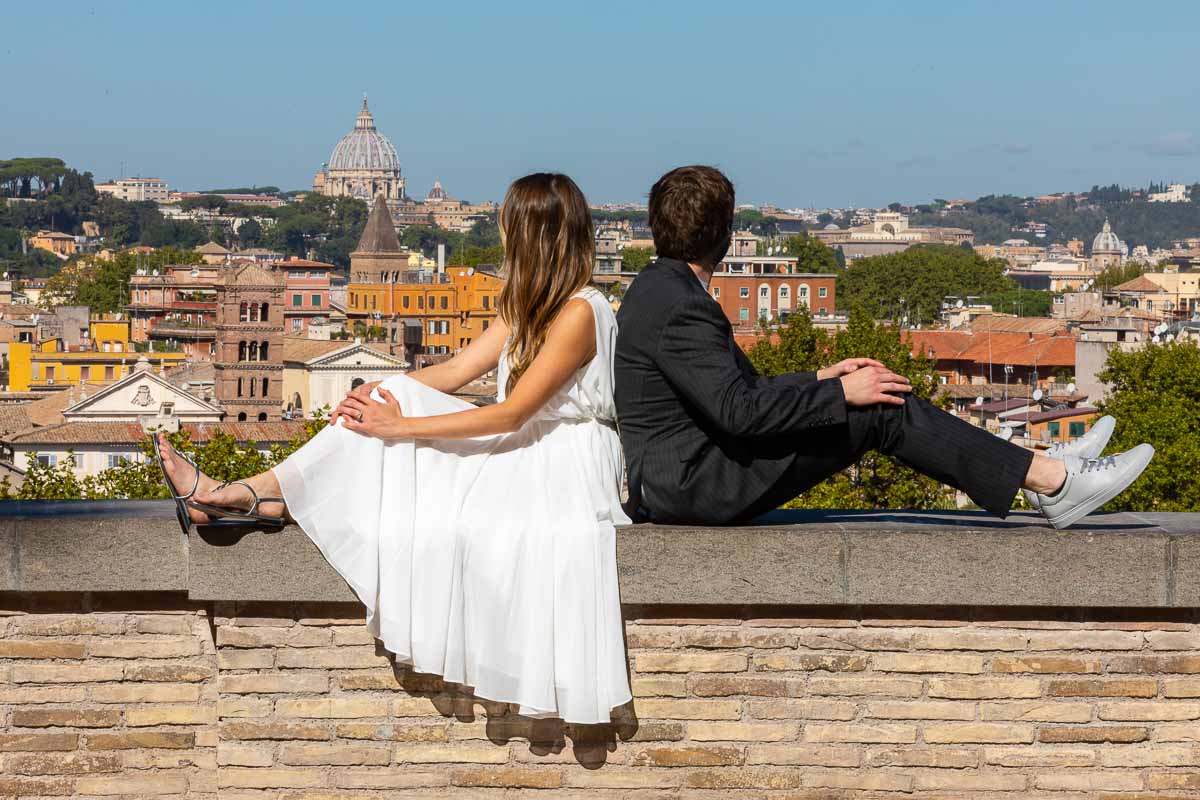 Looking at the city of Rome Italy during a spectacular wedding and photo session the Eternal city