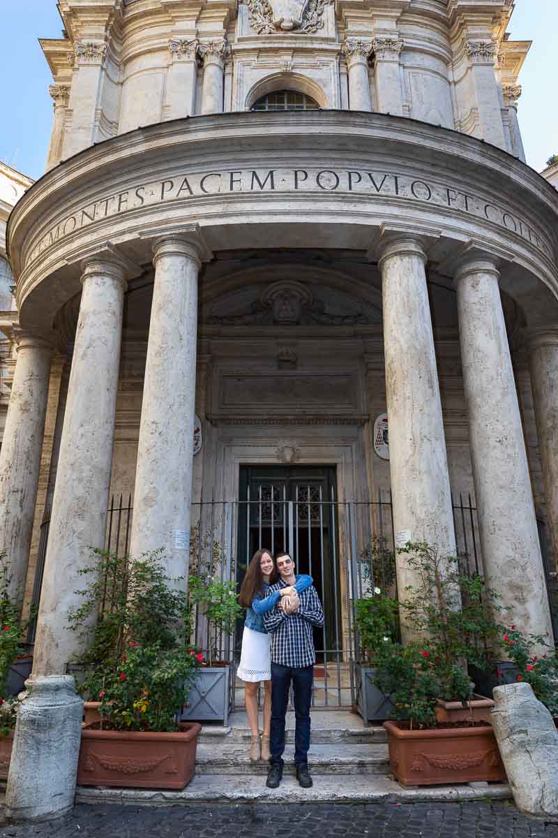 Portrait picture standing underneath Chiostro del Bramante in central Rome