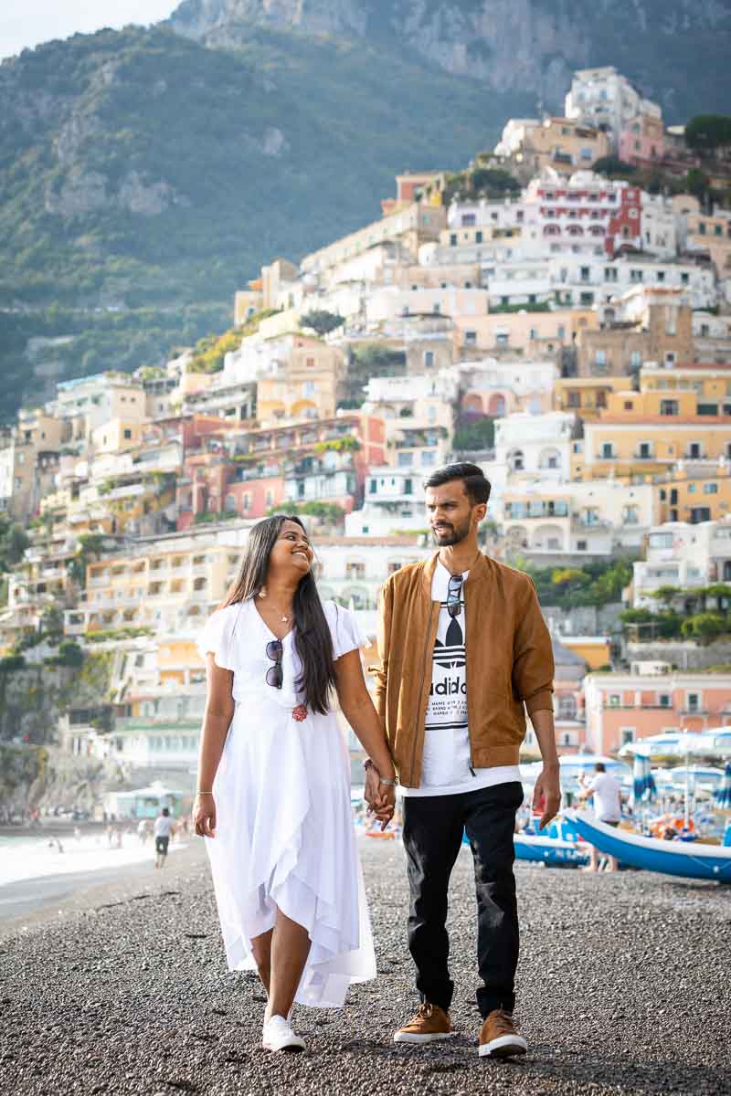 Walking on the sand in the Amalfi coastline 