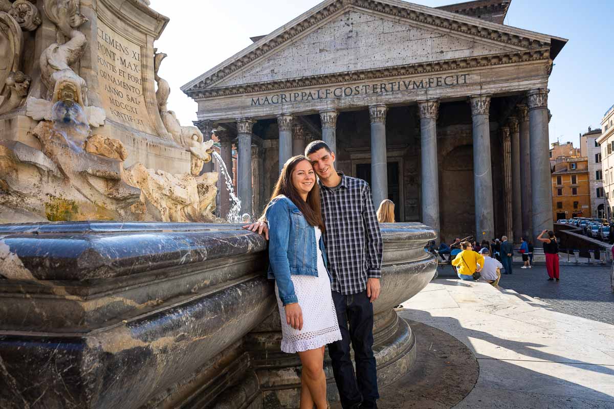 Together picture taken in front of the Pantheon in Rome during a photo session 