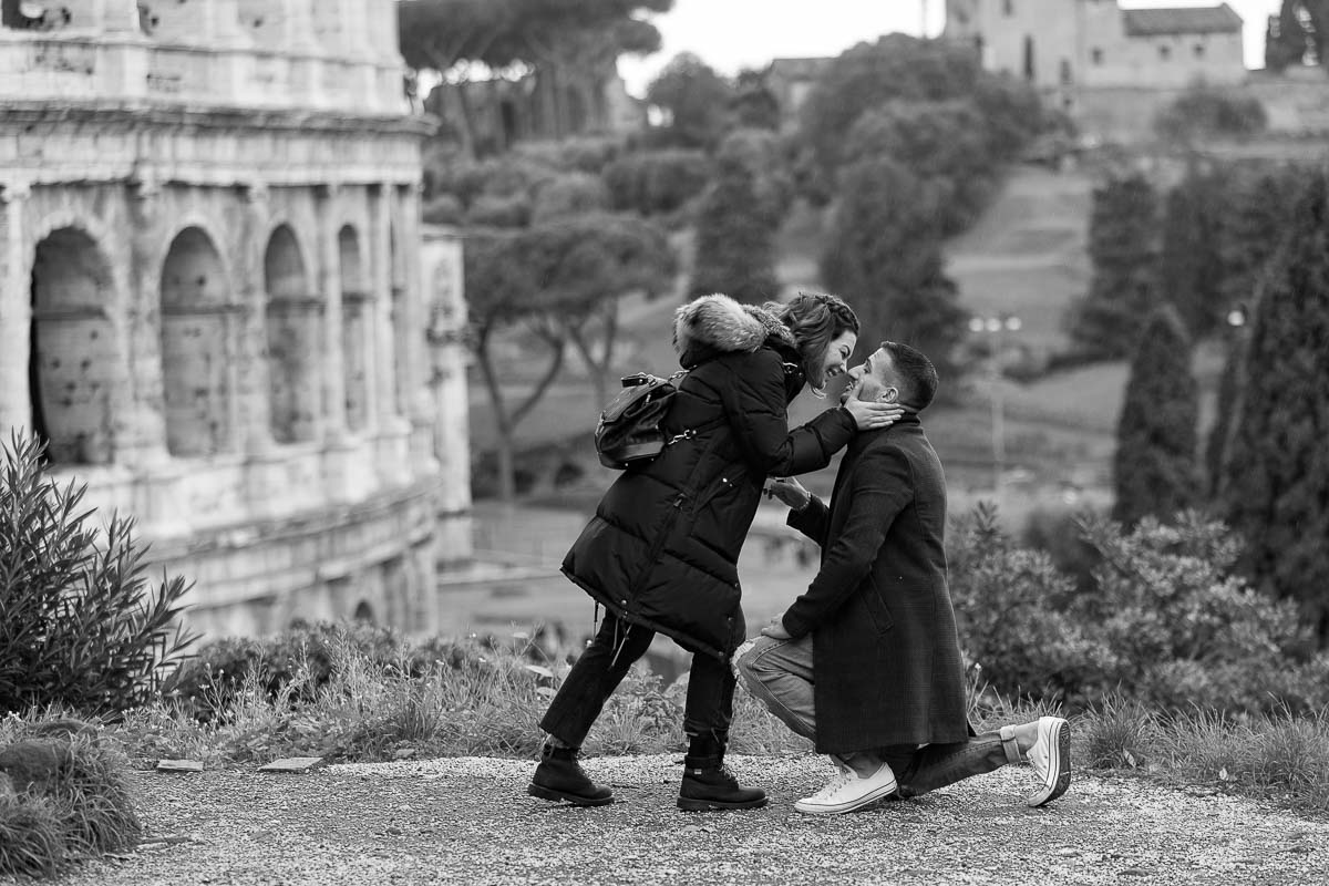 She said yes overlooking the ancient city of Rome from above. b&w picture conversion