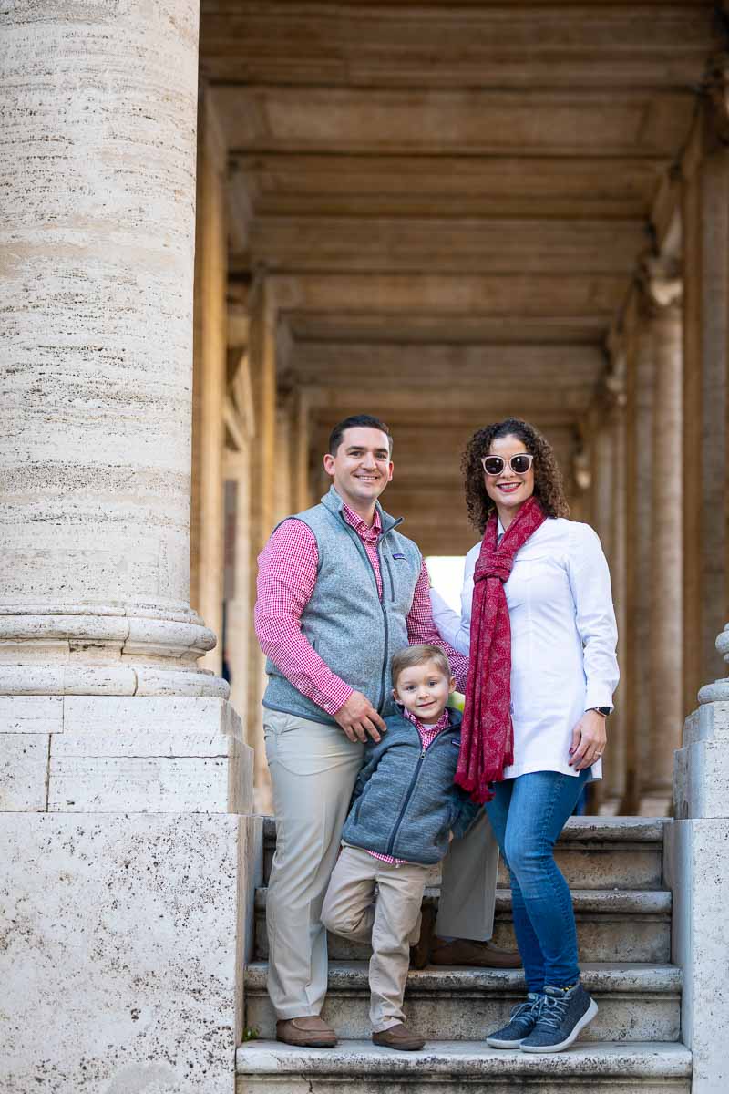 Group photo taken underneath the ancient roman colums of the campidoglio square