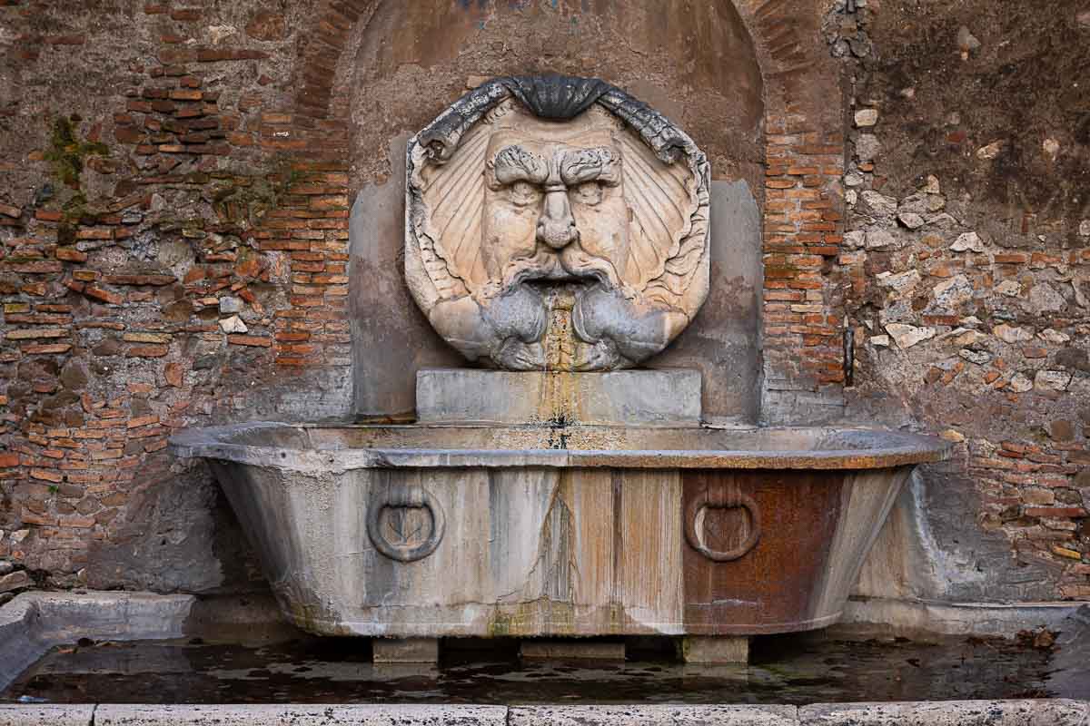 Marble water fountain found at the Giardino degli Aranci park entrance
