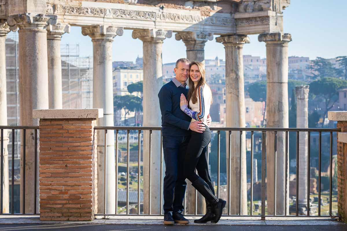 Posed picture during a photography session at the Roman Forum in one of Rome's most iconic location