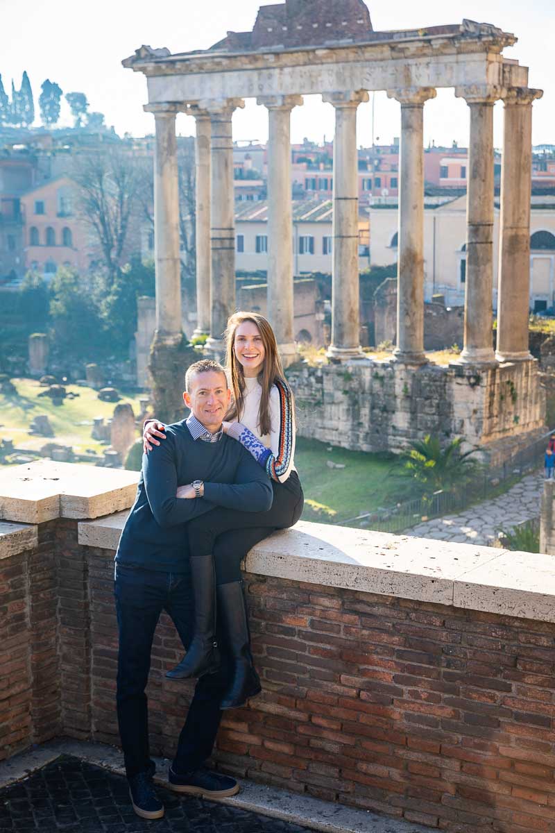 Honeymoon photo session portrait standing in front of ancient roman ruins