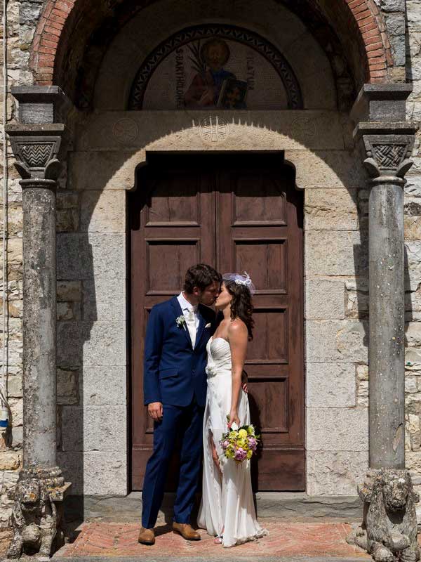 Kissing before the church