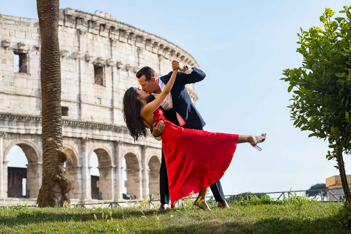 Couple dancing pose photographed during a Photo Shoot in Rome Italy near the Colosseum 