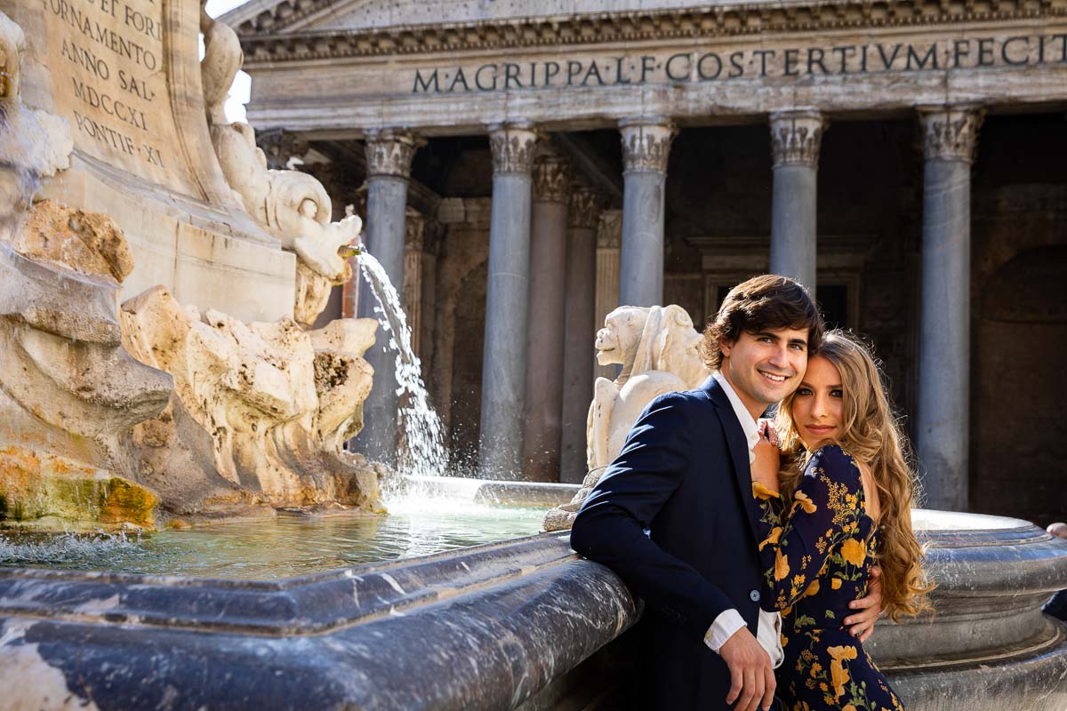 Couple posed portrait taken during a photo shoot at the Roman Pantheon in Rome, ITaly
