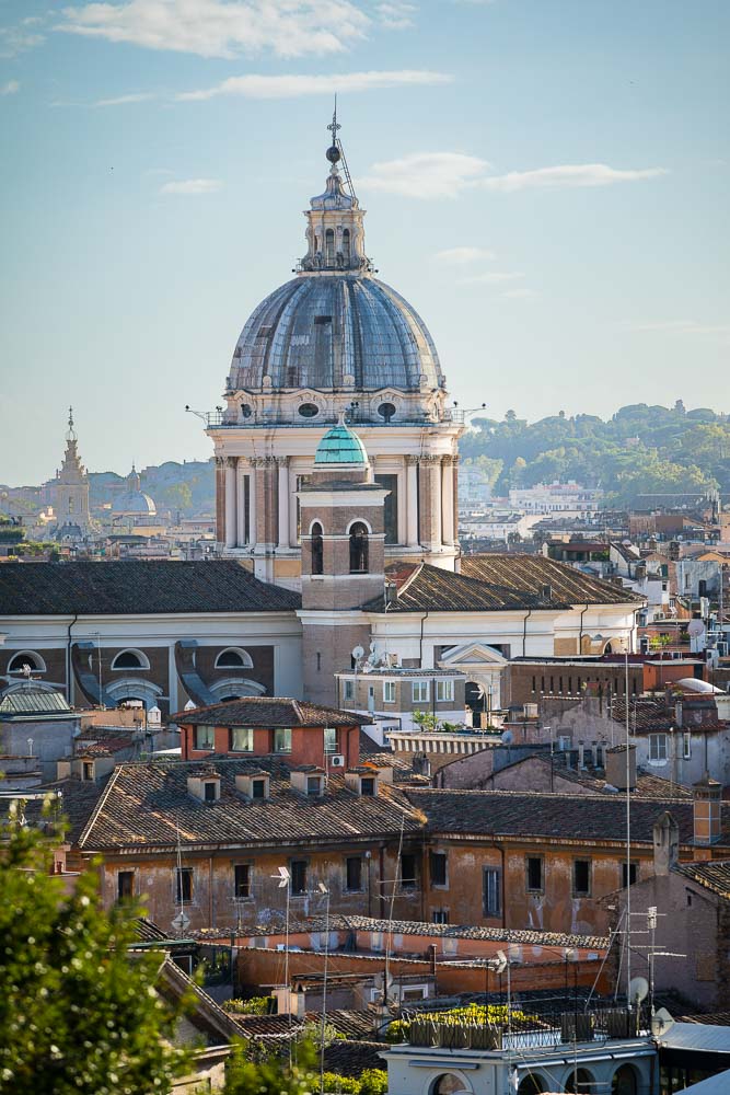 Roman skyline view over the ancient city. Rooftop panoramic view of Rome.