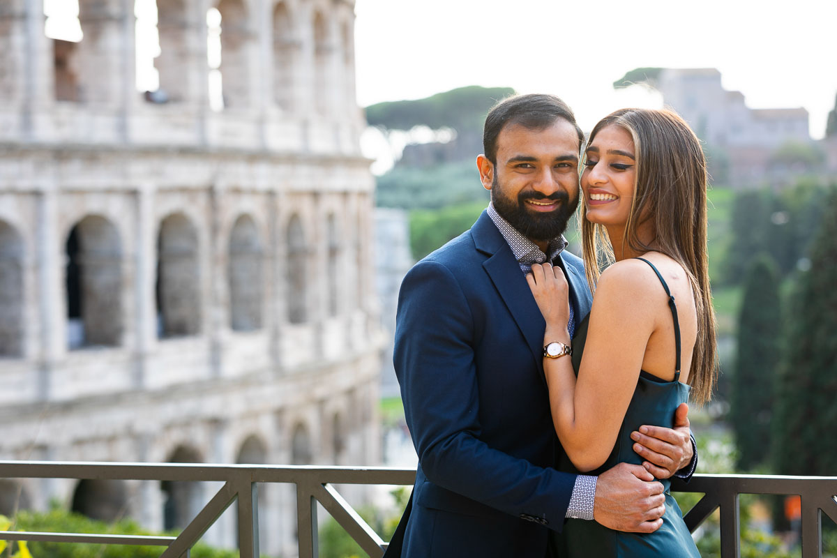 Couple portrait photographed at the Roman Colosseum in Rome Italy