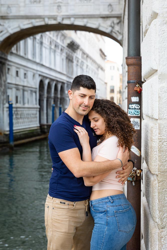 Embraced together after a romantic photo shoot in Venice Italy