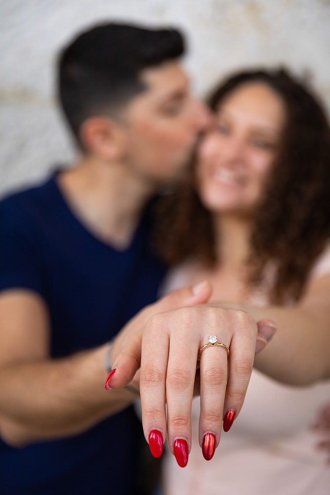 Just engaged in Italy. Close up photography of the engagement ring