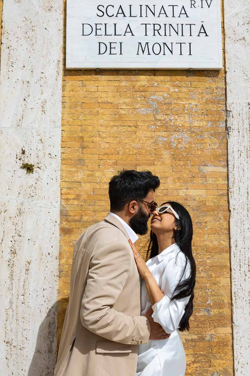 Couple romantically Kissing at the Spanish steps