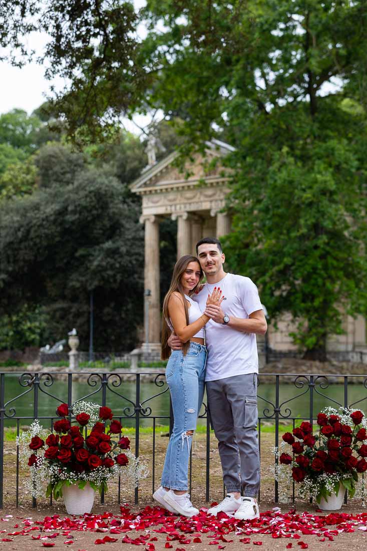 Couple portrait picture of newly engaged in Rome Italy