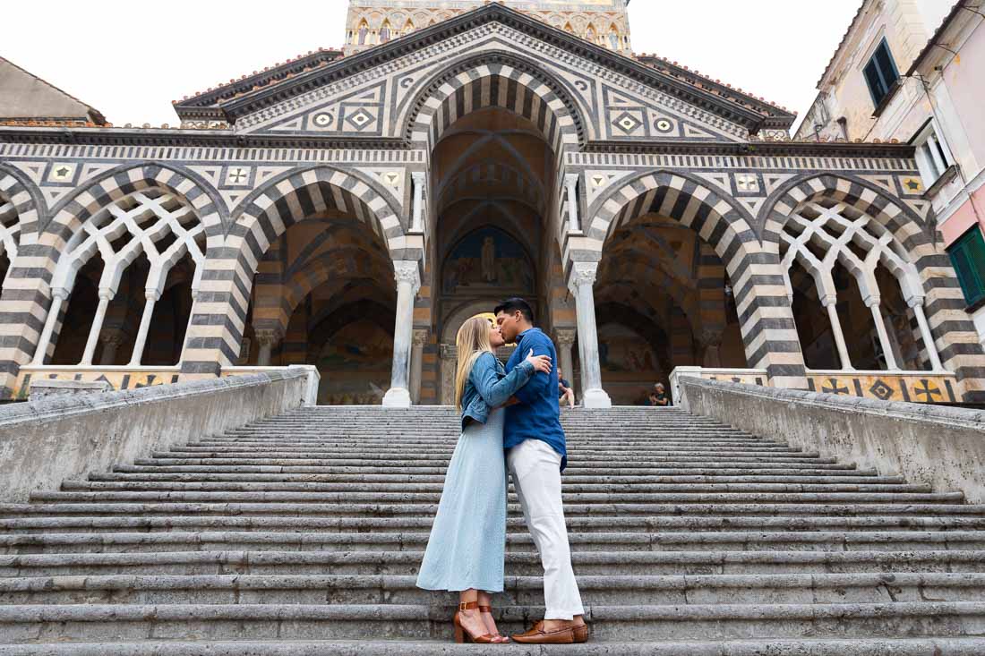 Standing on the staircase of the Amalfi cathedral during a photo session