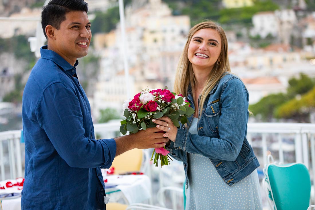 Bouquet of red roses after proposing