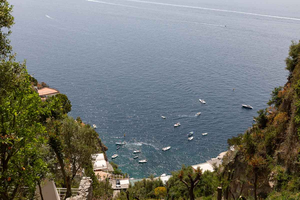 The view of the Mediterranean sea seen from the bay on the Amalfi coast