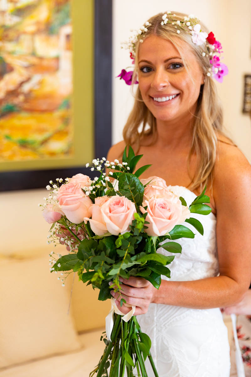 Bride portrait close up holding the wedding bouquet