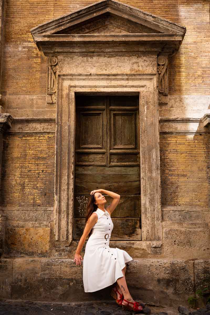 Posed picture photographed in one of the many alleyway streets of Rome Italy
