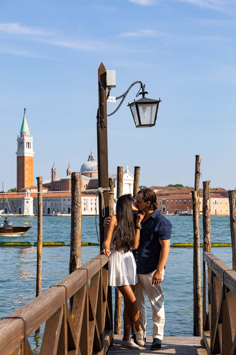 Portrait picture on a boat jetty near Piazza San Marco with the open sea in the background