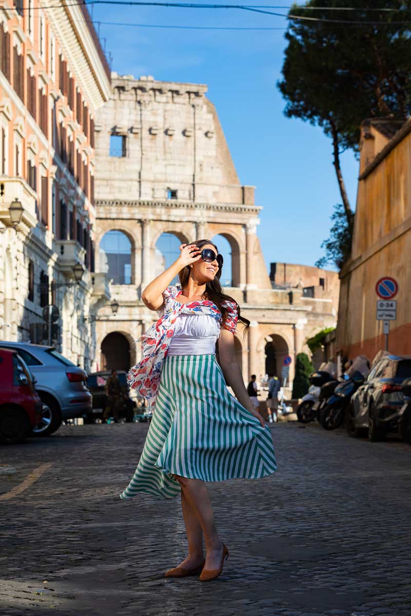 Walking the cobblestone street alleyways with the Colosseum in the background