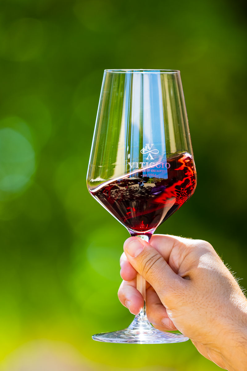 Red wine close up twirling in a wine glass. Image taken during a wine tour in Tuscany Italy