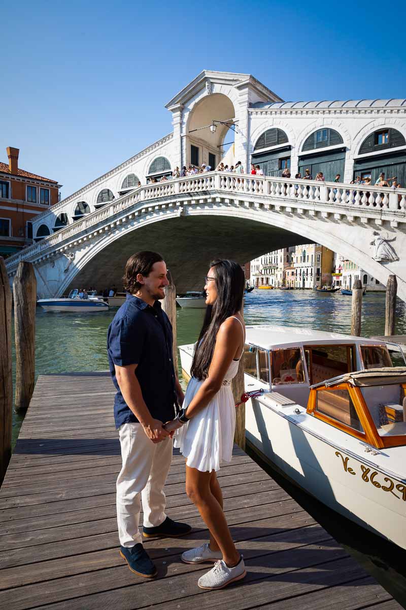 Portrait picture taken in front of the Rialto bridge