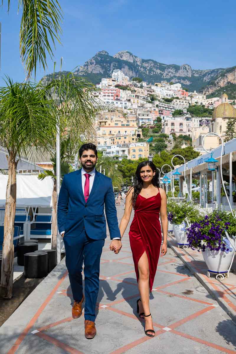 Walking together engagement pictures holding hands together on the Amalfi coast 