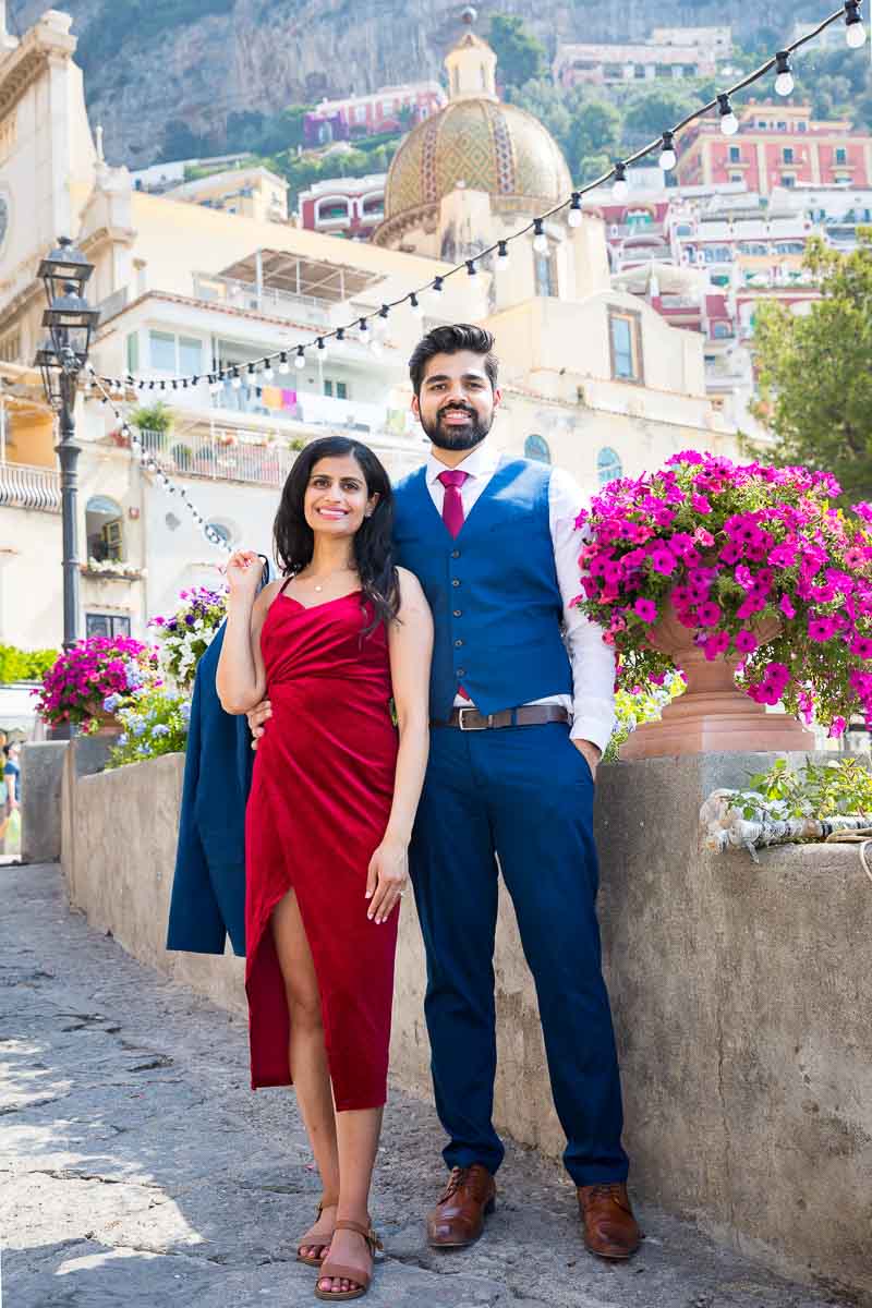 Taking picture portraits in the town of Amalfi after a sweet surprise wedding proposal