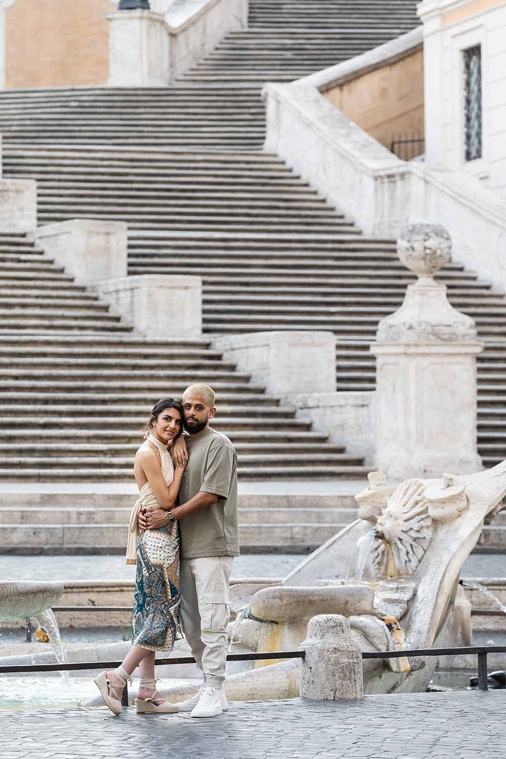 Posed portrait with the beautiful Spanish steps staircase in the background creating interesting geometrical effects