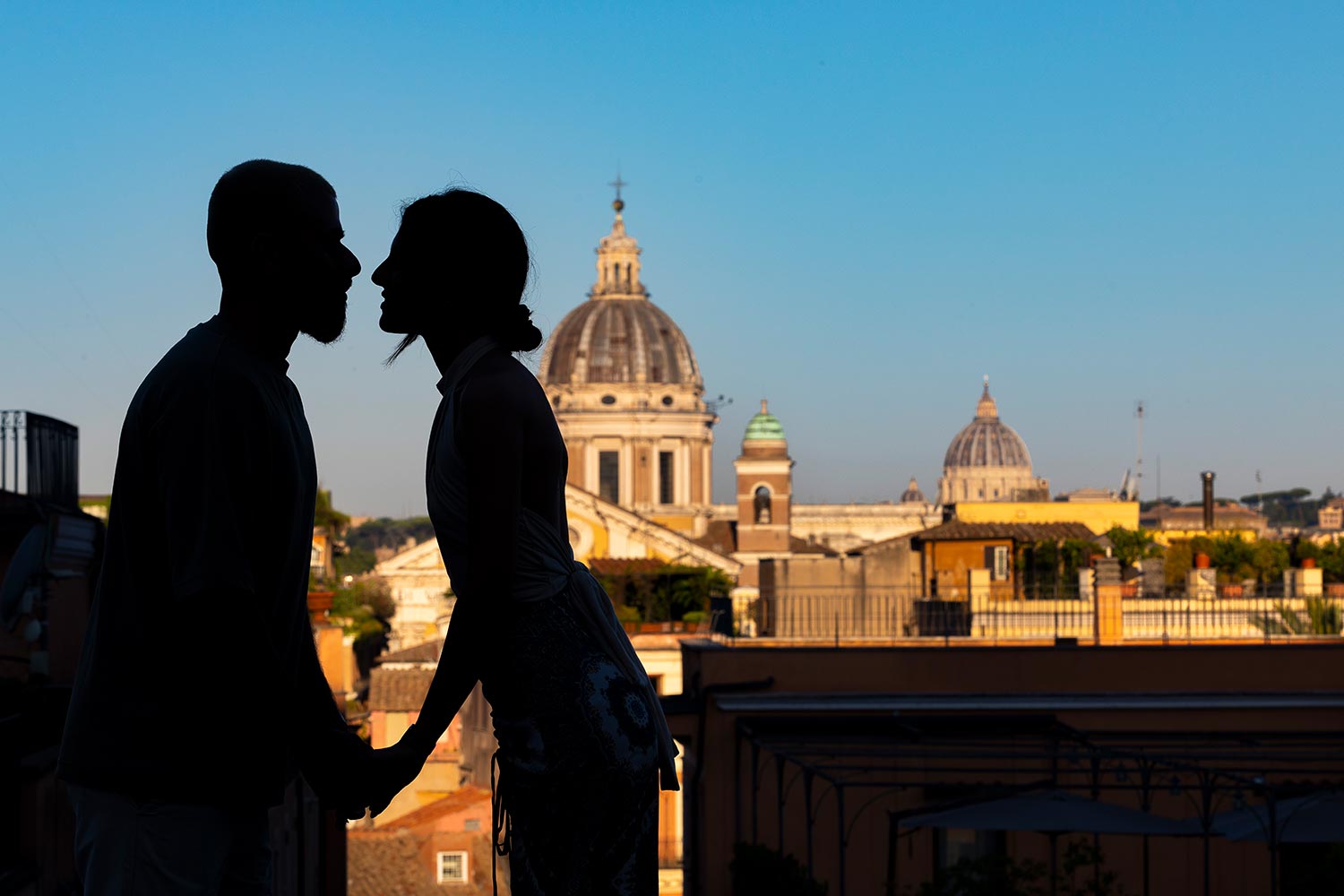 Silhouette image taken in Rome Italy overlooking the roman skyline from an above hill 