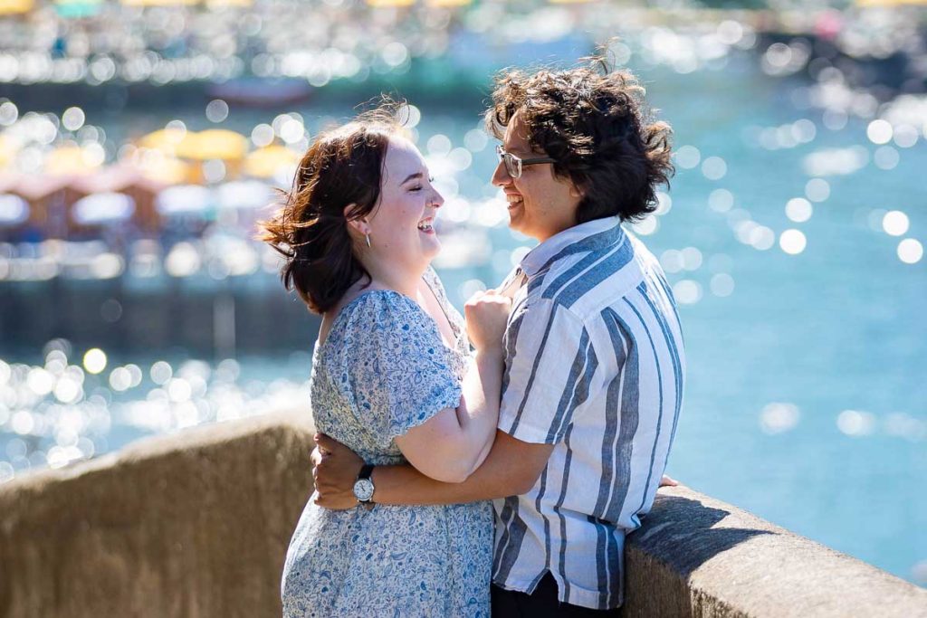 Couple close up by the sea over the beach of Sorrento Italy on the Sorrentino coast