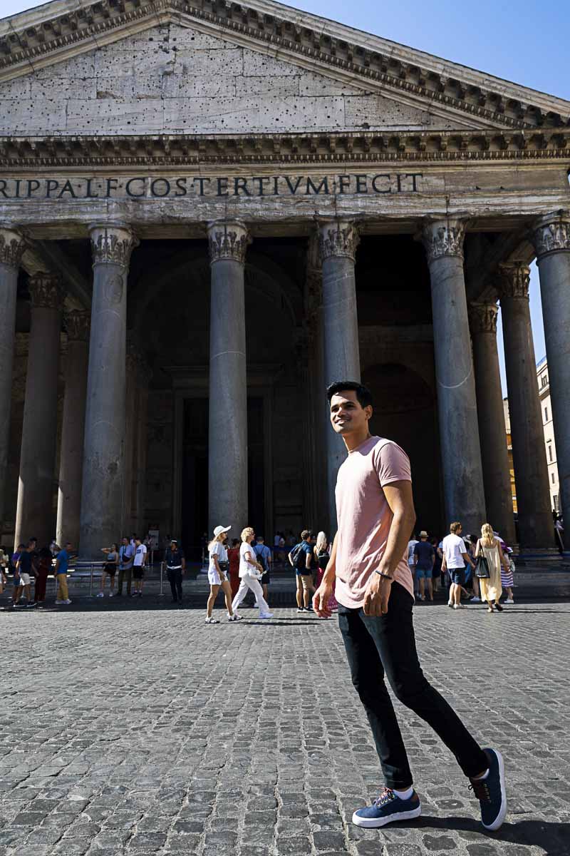 Standing in front of the Roman Pantheon. Walking through one of the most imposing landmarks in Rome Italy