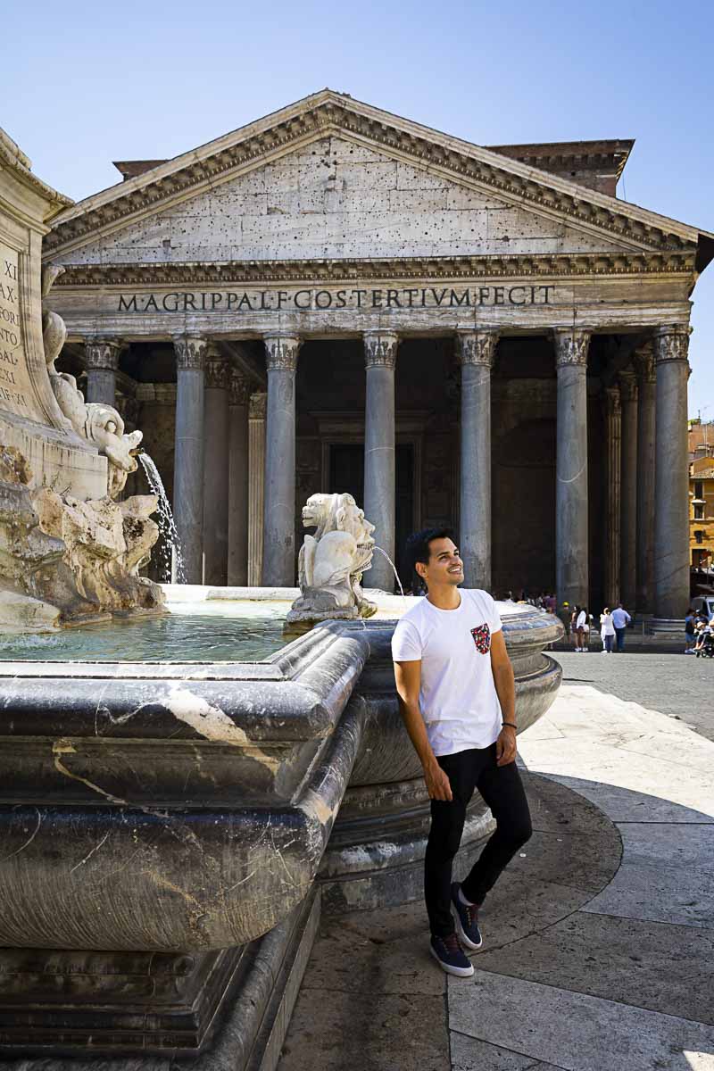 Standing during a model photoshoot by the Roman Pantheon