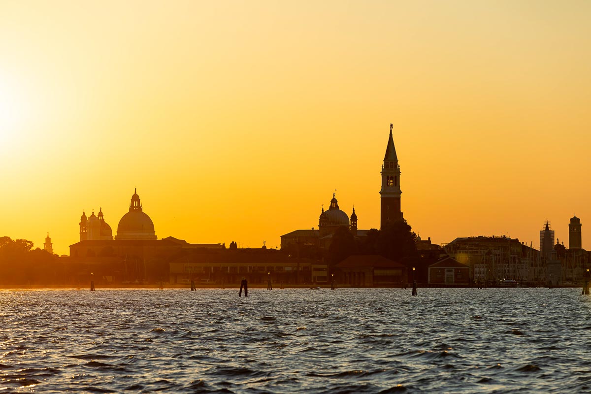 Sunset over the ancient town of Venice Italy