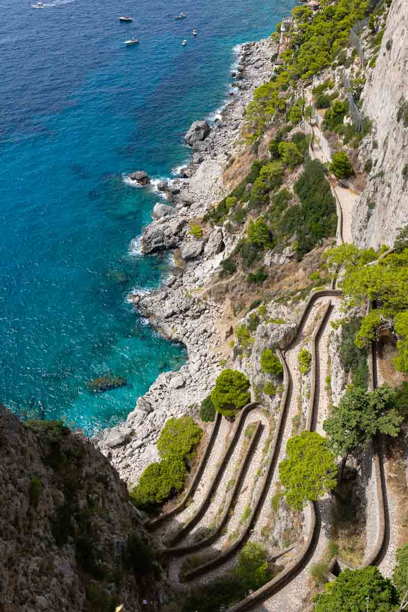 The beach Marina piccola in Capri island seen from above view