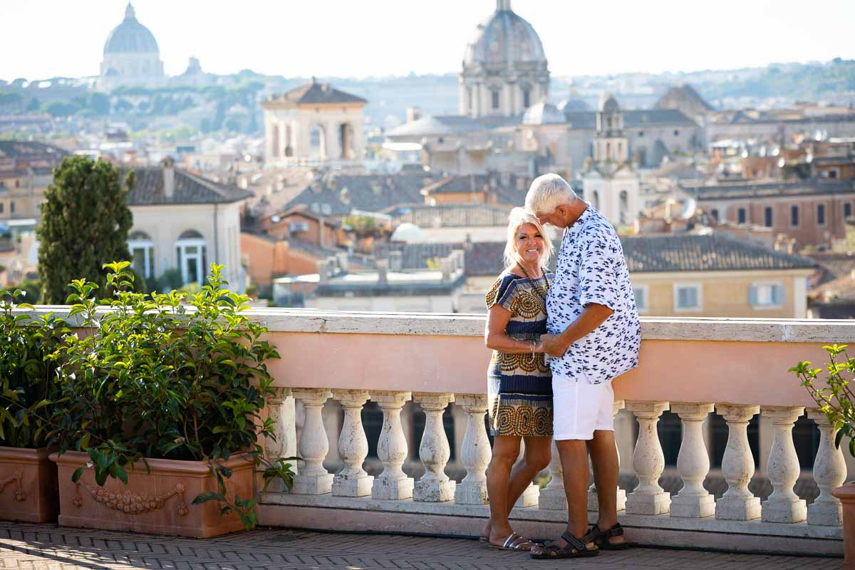 Couple photoshoot in Rome Italy with the ancient city in the background 