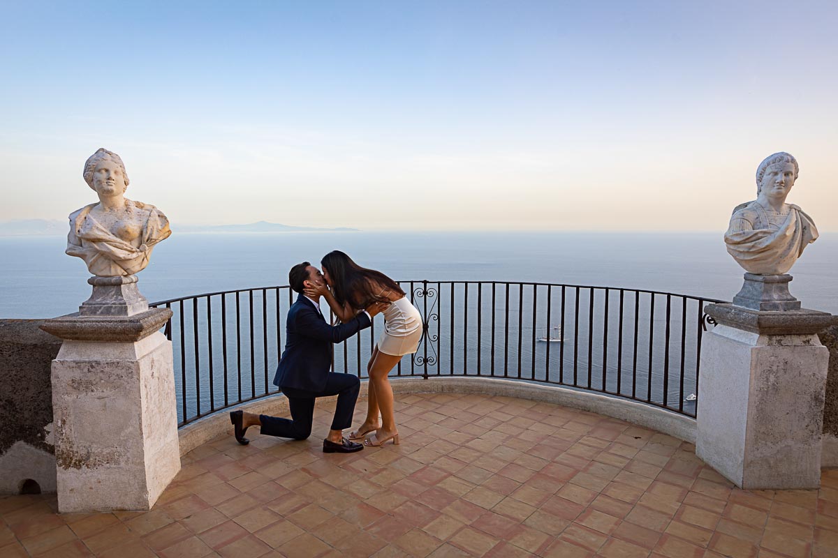 She said yes moment with a kiss and a lot of joy and happiness with the Mediterranean sea in the background