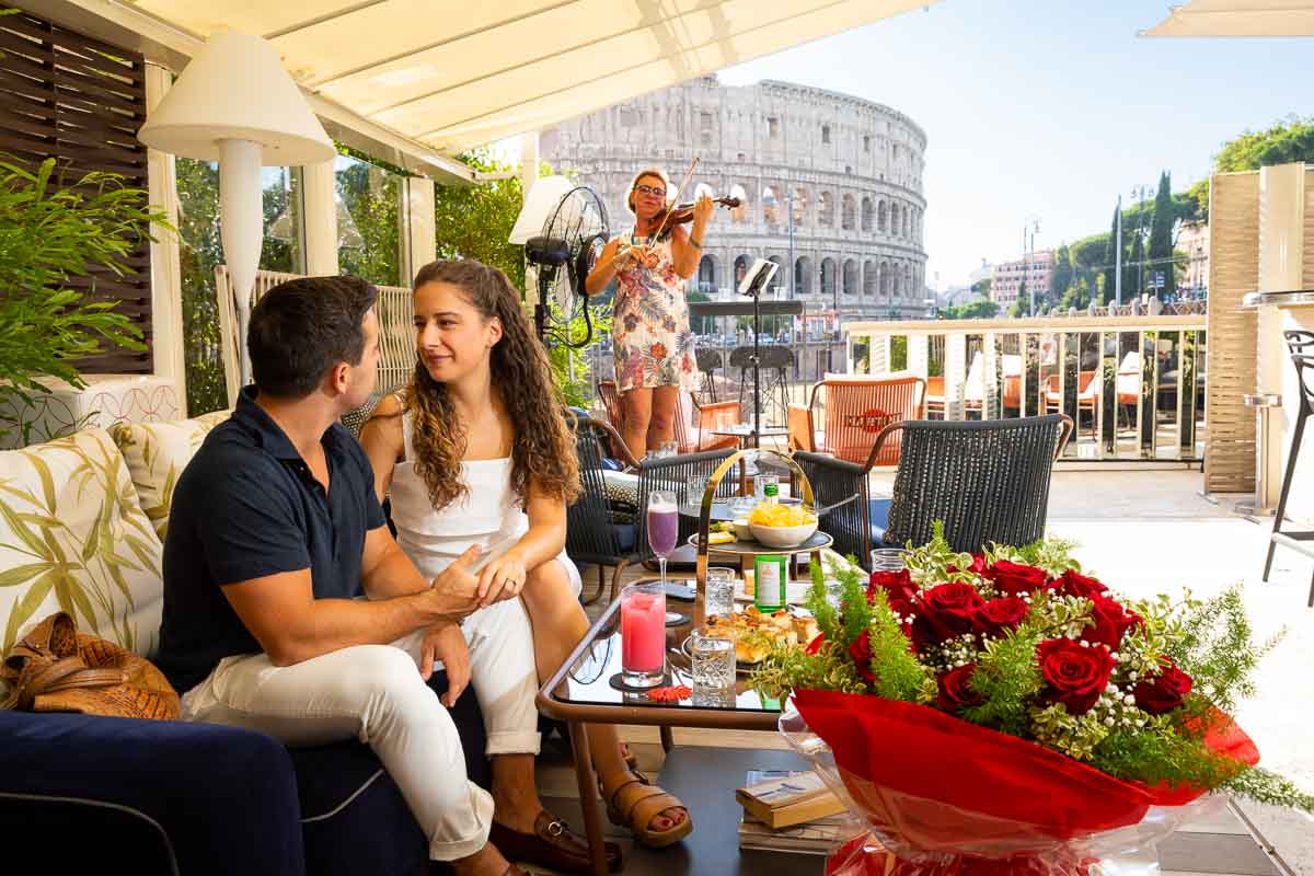 Romantic violin music to accompagny this special moment photographed and video recorded in front of the Roman Colosseum at a private venue in Rome