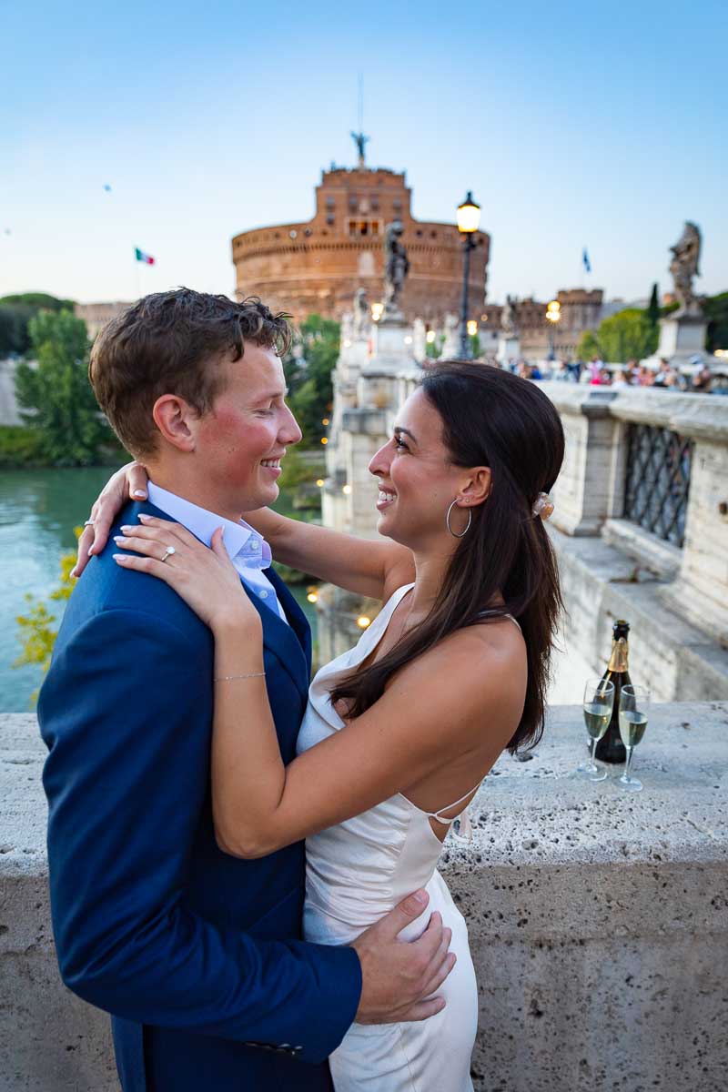Close up couple portrait shot during the blue hour in Rome Italy during a photography session 