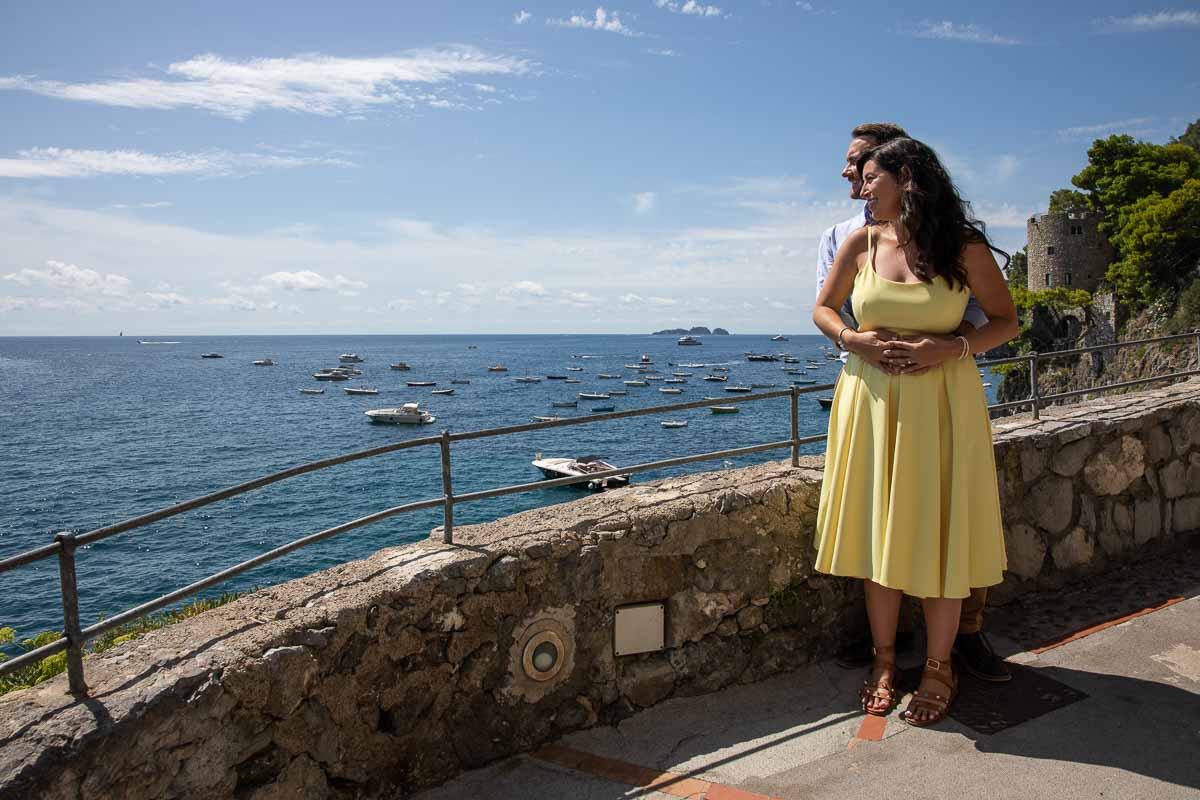 Looking at the sea from the passageway