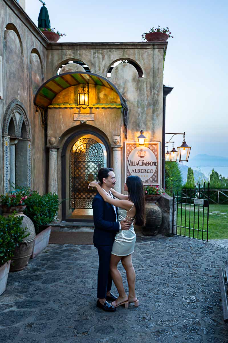 Posing in front of Villa Cimbrone Hotel and villa estate